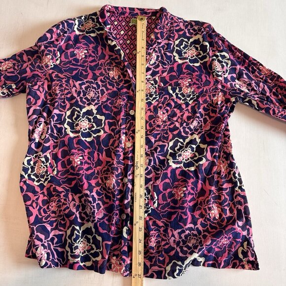 Vera Bradley Button Up Shirt XL Katarina Floral Boho Pink And Blue - Picture 7 of 13